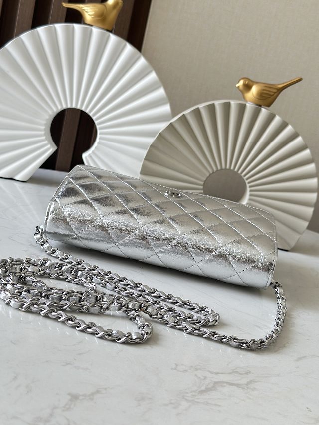 CC original iridescent lambskin wallet on chain AP0250 silver