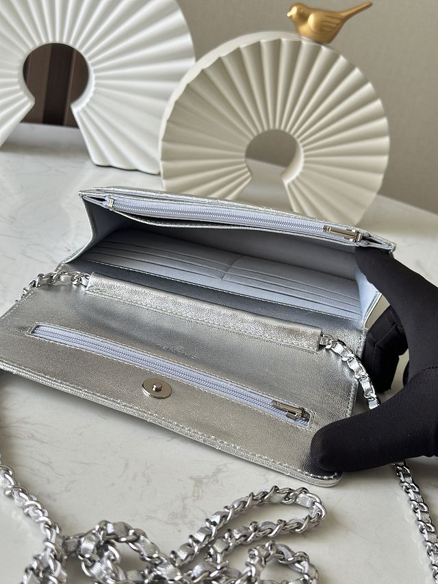 CC original iridescent lambskin wallet on chain AP0250 silver