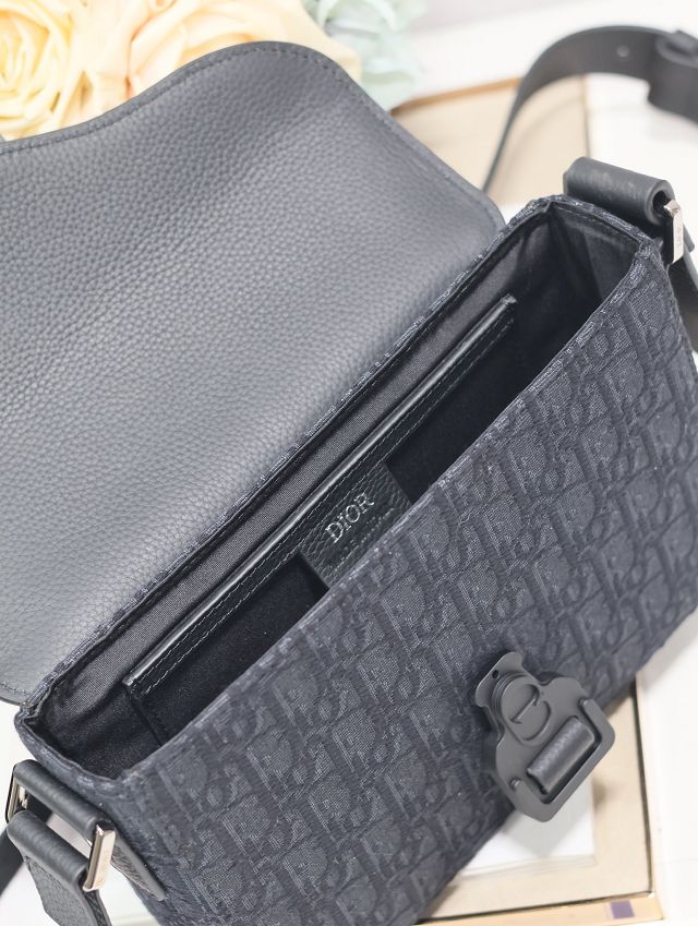 Dior original cotton small saddle messenger bag DPO049 black