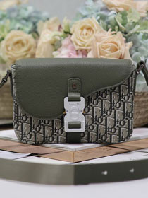 Dior original cotton small saddle messenger bag DPO049 green