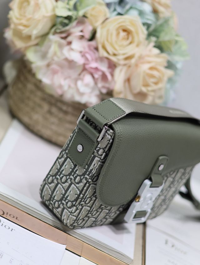 Dior original cotton small saddle messenger bag DPO049 green