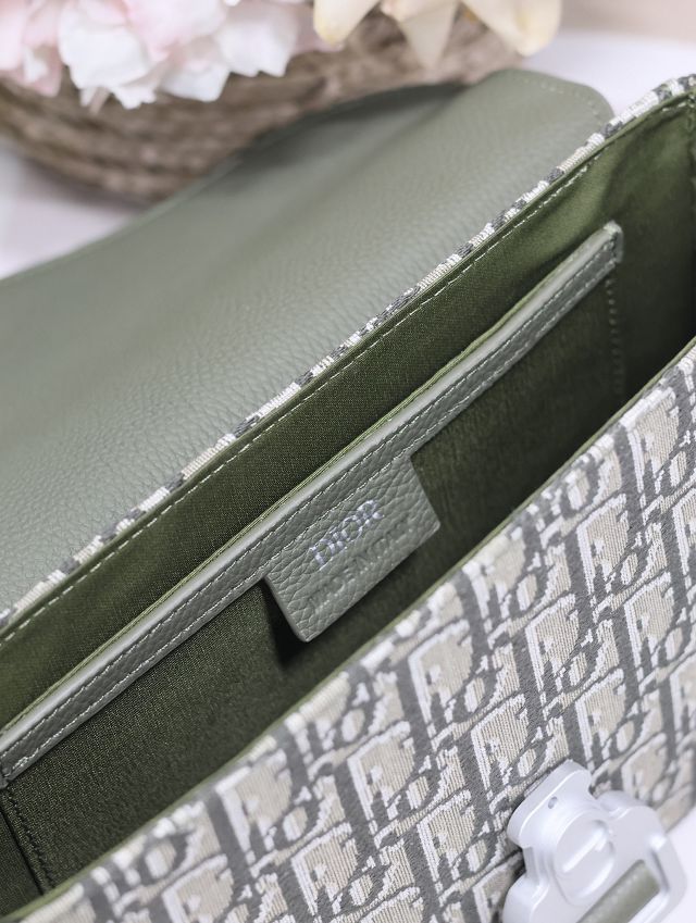 Dior original cotton small saddle messenger bag DPO049 green