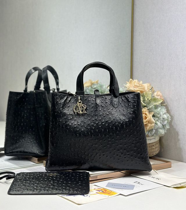 Dior original ostirch calfskin large toujours bag M2833 black