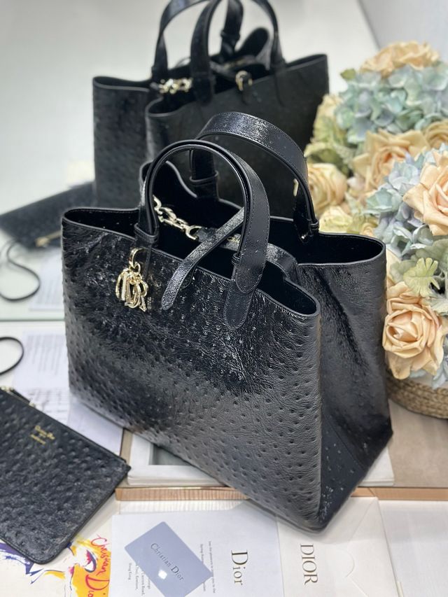 Dior original ostirch calfskin large toujours bag M2833 black