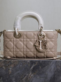 Dior original lambskin medium lady D-joy bag M0540 beige&white