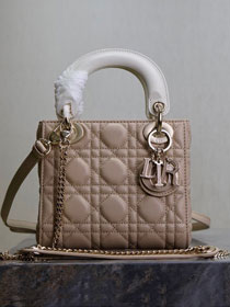 Dior original lambskin mini lady bag M0505 beige&white