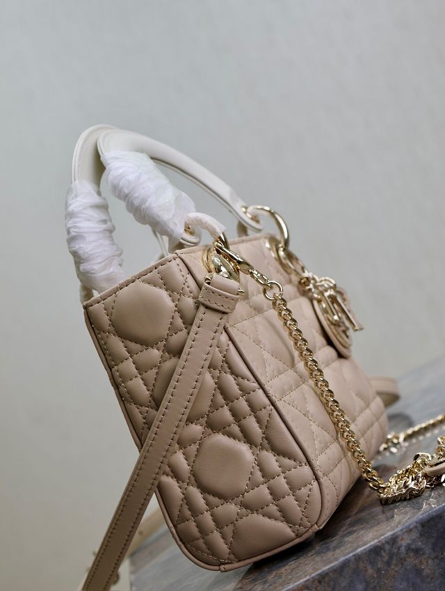 Dior original lambskin mini lady bag M0505 beige&white