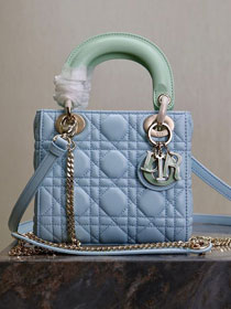 Dior original lambskin mini lady bag M0505 blue&green