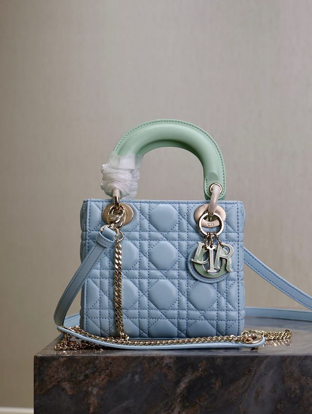 Dior original lambskin mini lady bag M0505 blue&green