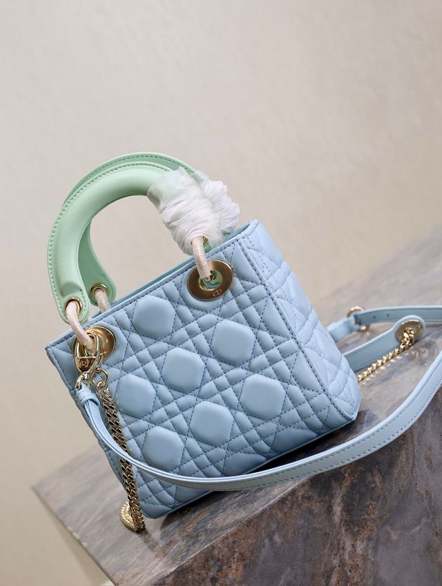 Dior original lambskin mini lady bag M0505 blue&green