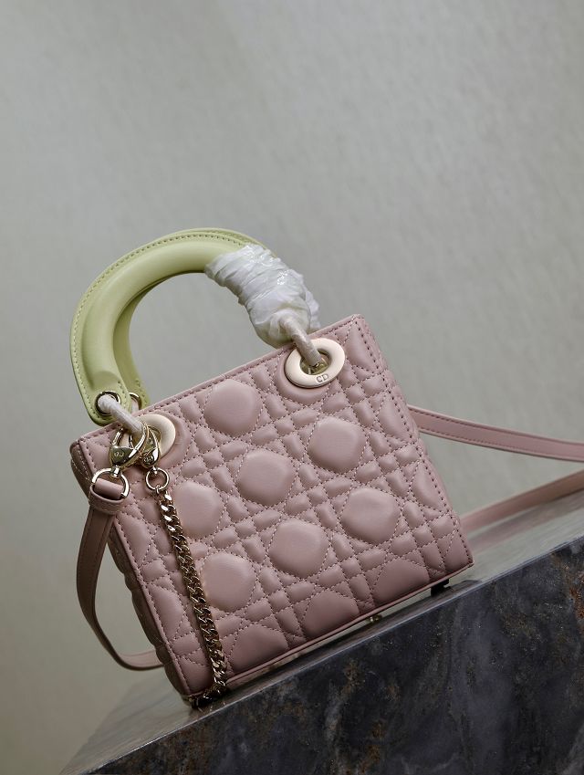 Dior original lambskin mini lady bag M0505 pink&green