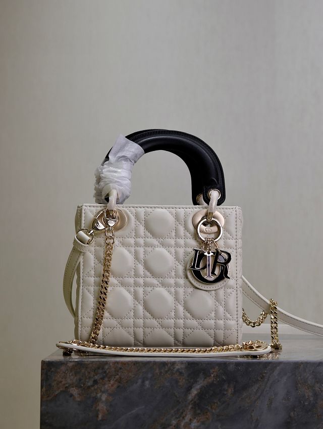 Dior original lambskin mini lady bag M0505 white&black