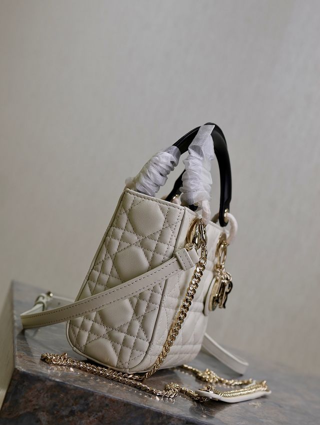 Dior original lambskin mini lady bag M0505 white&black
