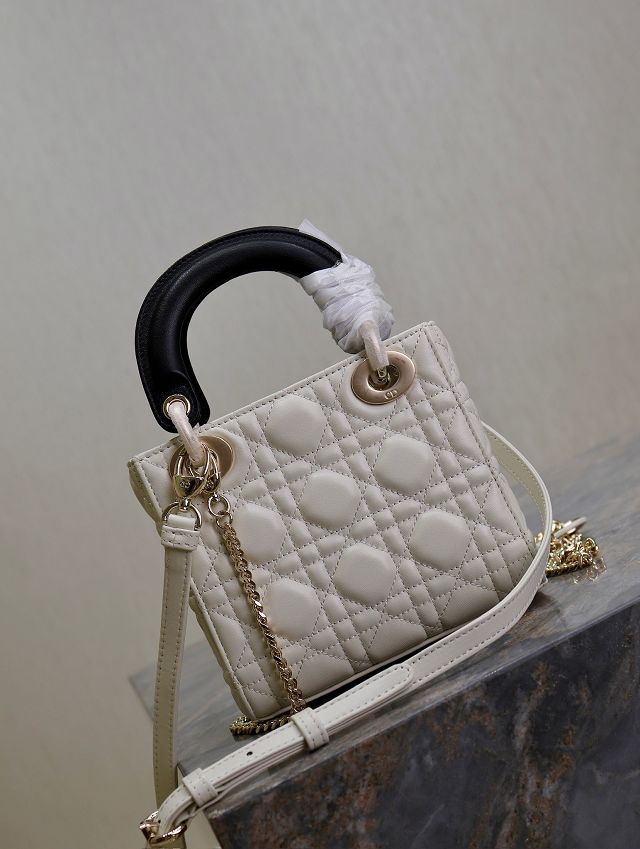 Dior original lambskin mini lady bag M0505 white&black