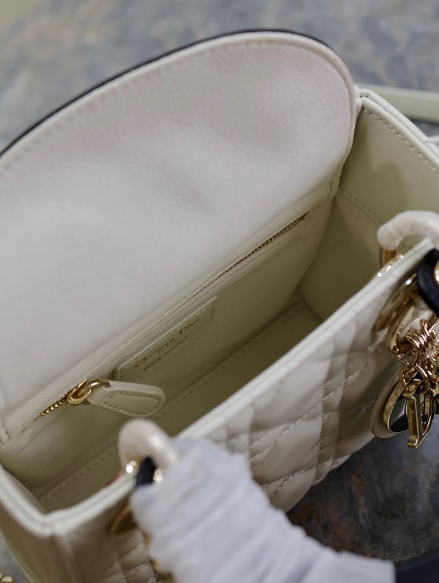 Dior original lambskin mini lady bag M0505 white&black