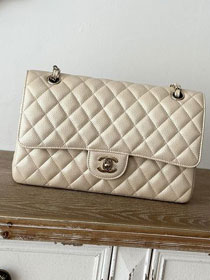 CC original iridescent grained calfskin medium flap bag A01112 beige