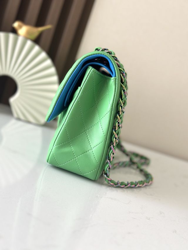 CC original iridescent lambskin medium flap bag A01112 green