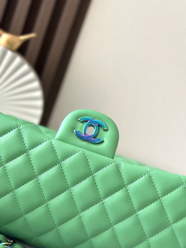 CC original iridescent lambskin medium flap bag A01112 green