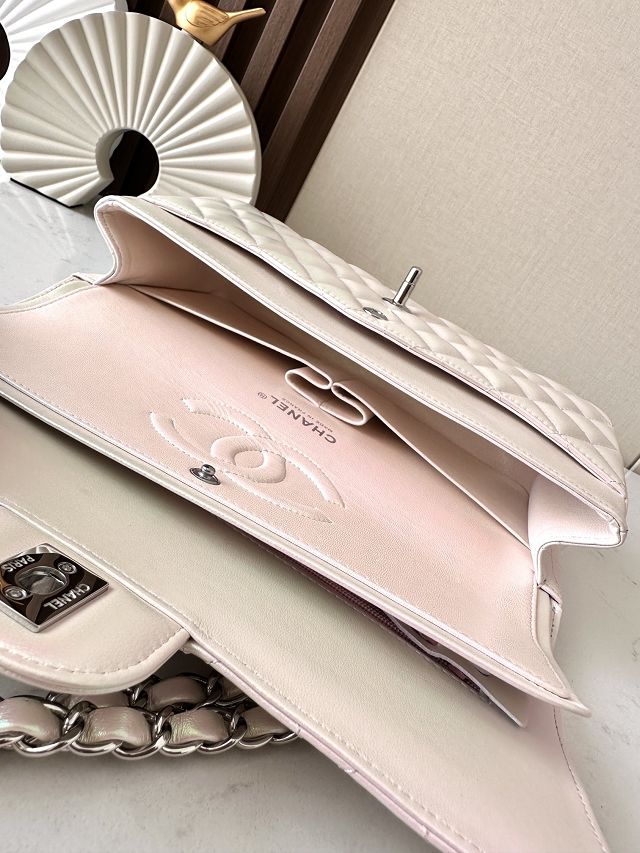 CC original iridescent lambskin medium flap bag A01112 light apricot