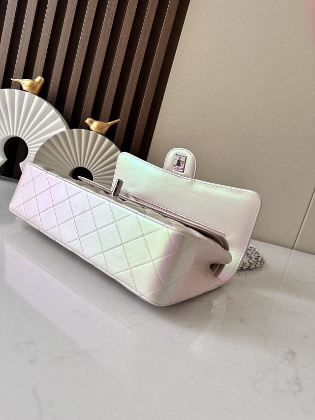 CC original iridescent lambskin medium flap bag A01112 light apricot