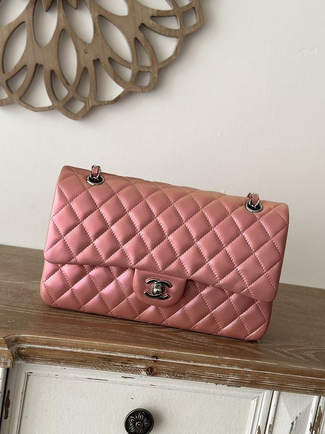 CC original iridescent lambskin medium flap bag A01112 pink
