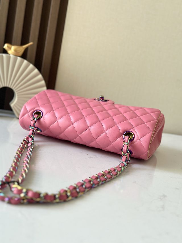 CC original iridescent lambskin medium flap bag A01112 pink&yellow