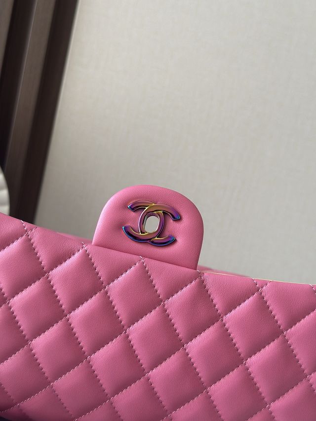 CC original iridescent lambskin medium flap bag A01112 pink&yellow