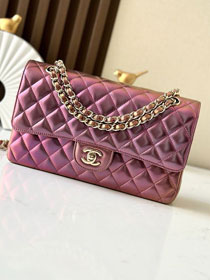 CC original iridescent lambskin medium flap bag A01112 purple