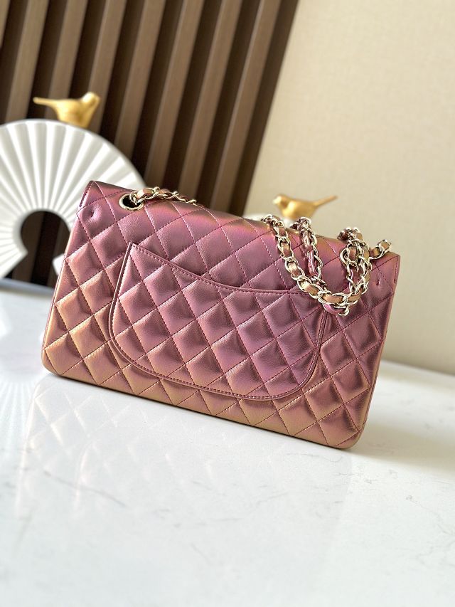 CC original iridescent lambskin medium flap bag A01112 purple