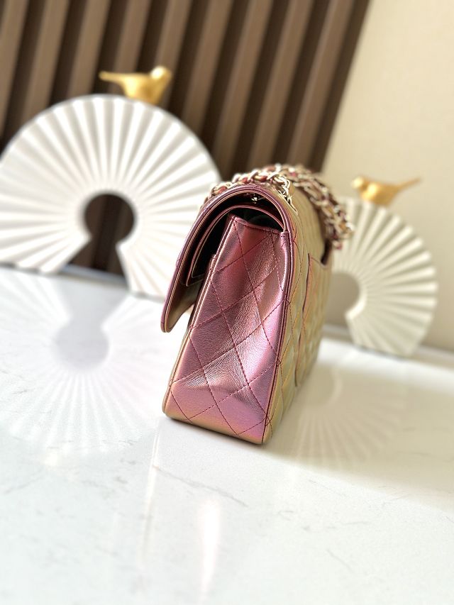 CC original iridescent lambskin medium flap bag A01112 purple