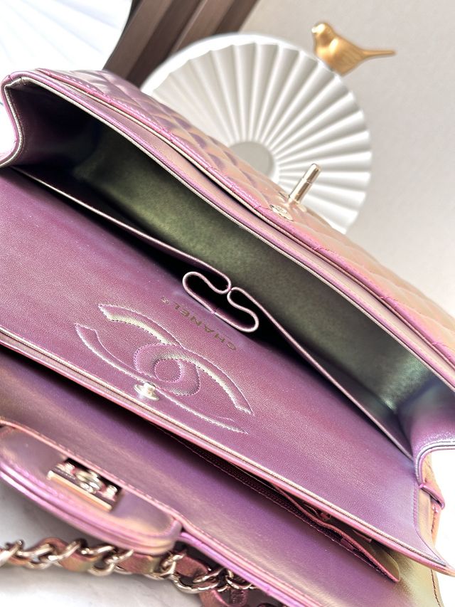 CC original iridescent lambskin medium flap bag A01112 purple