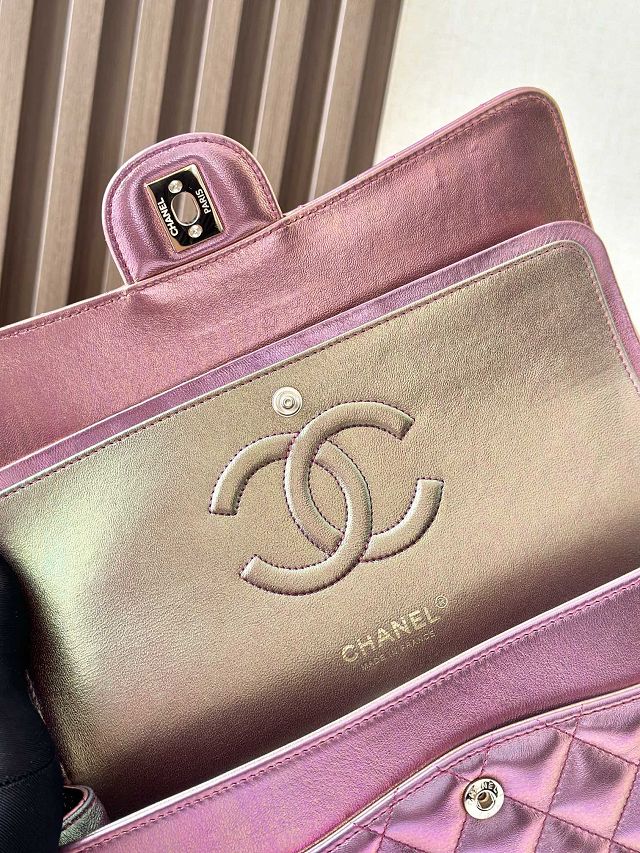 CC original iridescent lambskin medium flap bag A01112 purple