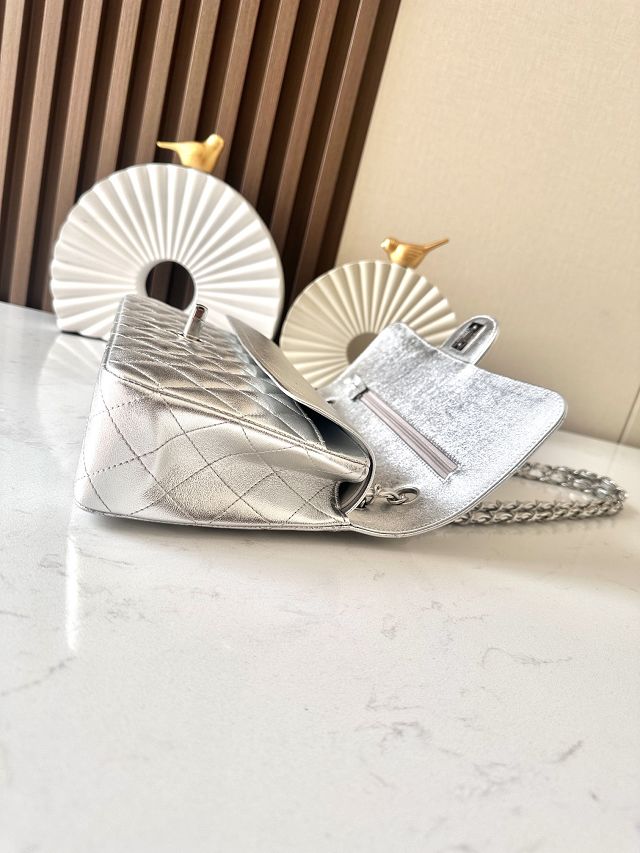 CC original iridescent lambskin medium flap bag A01112 silver
