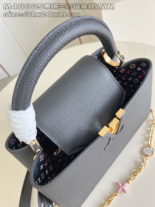 Louis vuitton original calfskin capucines mm handbag M25386 black
