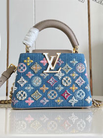 Louis vuitton original denim capucines mini handbag M12947 grey