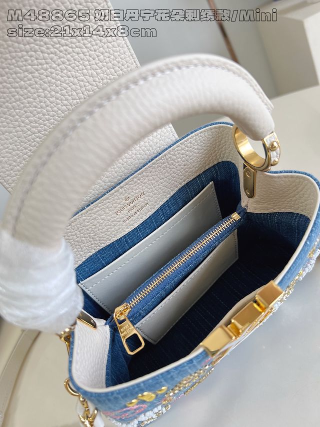 Louis vuitton original denim capucines mini handbag M12947 white