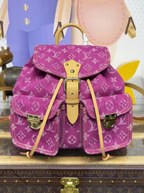 Louis vuitton original monogram denim backpack M95240 rose red