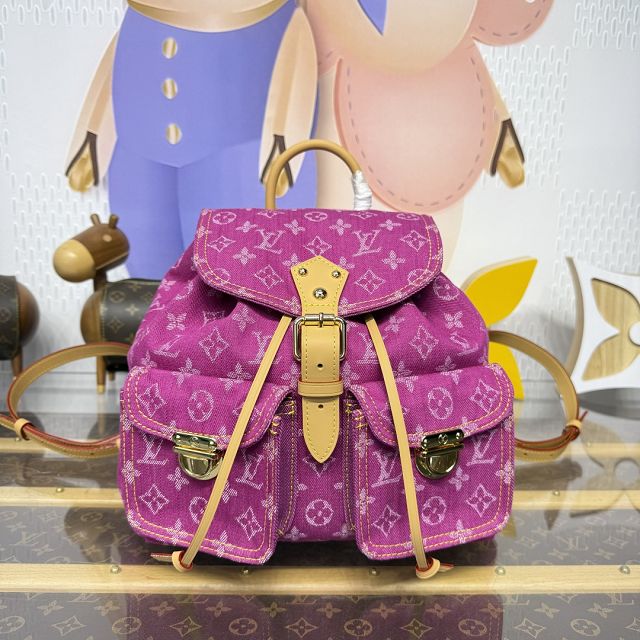 Louis vuitton original monogram denim backpack M95240 rose red