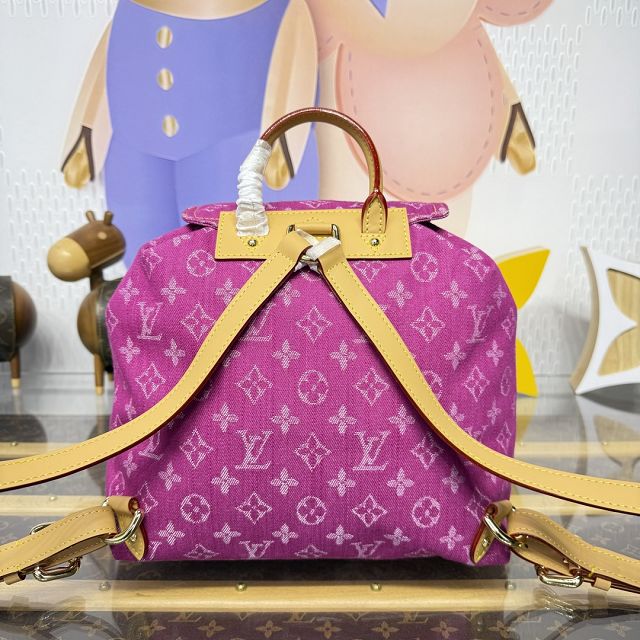 Louis vuitton original monogram denim backpack M95240 rose red