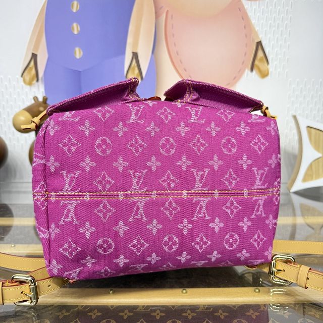 Louis vuitton original monogram denim backpack M95240 rose red