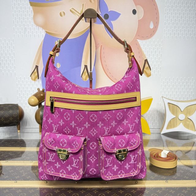 Louis vuitton original monogram denim hobo bag M95210 rose red