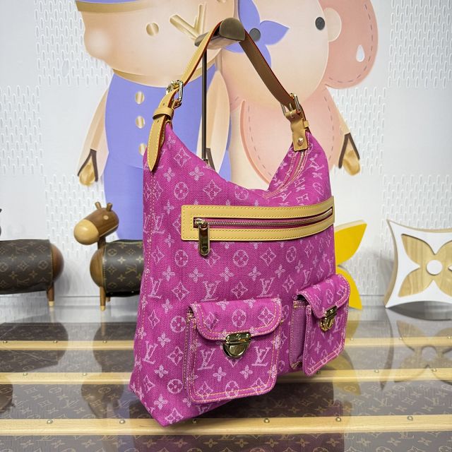 Louis vuitton original monogram denim hobo bag M95210 rose red