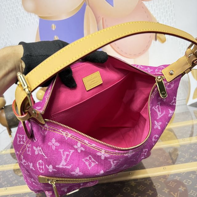 Louis vuitton original monogram denim hobo bag M95210 rose red