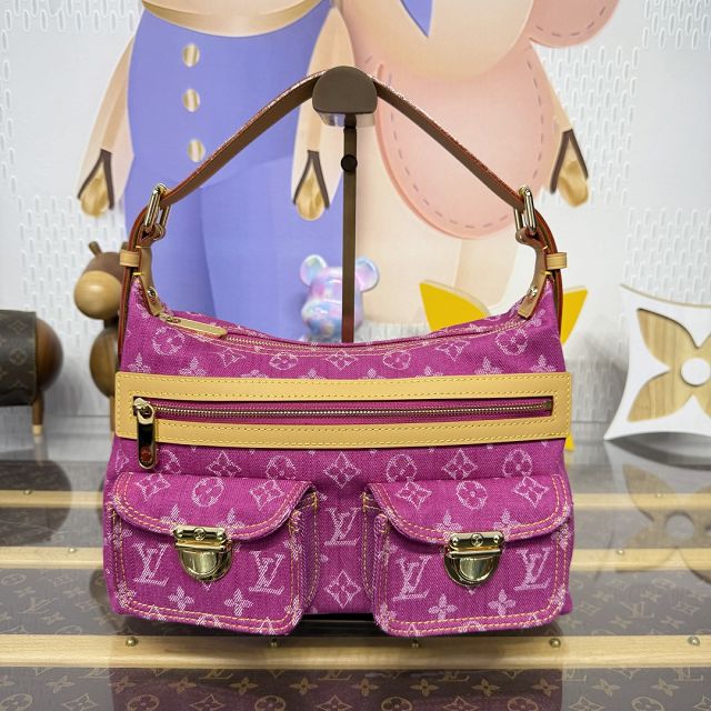 Louis vuitton original monogram denim hobo bag M95212 rose red