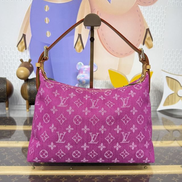 Louis vuitton original monogram denim hobo bag M95212 rose red