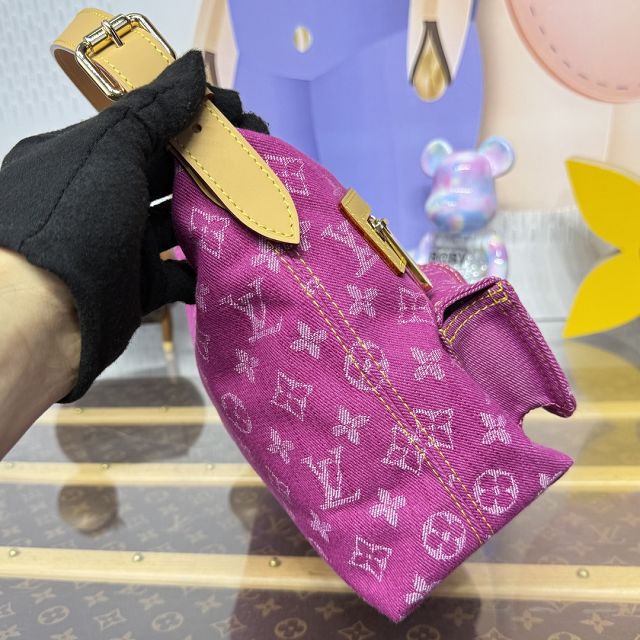 Louis vuitton original monogram denim hobo bag M95212 rose red