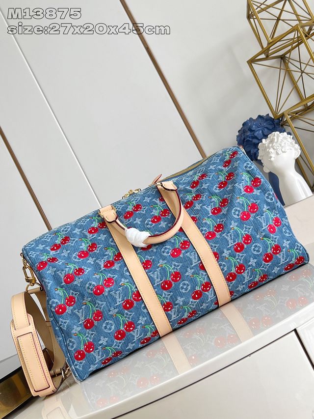 Louis vuitton original monogram denim keepall 45 M13875 blue