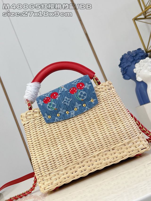 Louis vuitton original rattan&denim capucines BB M14296 red