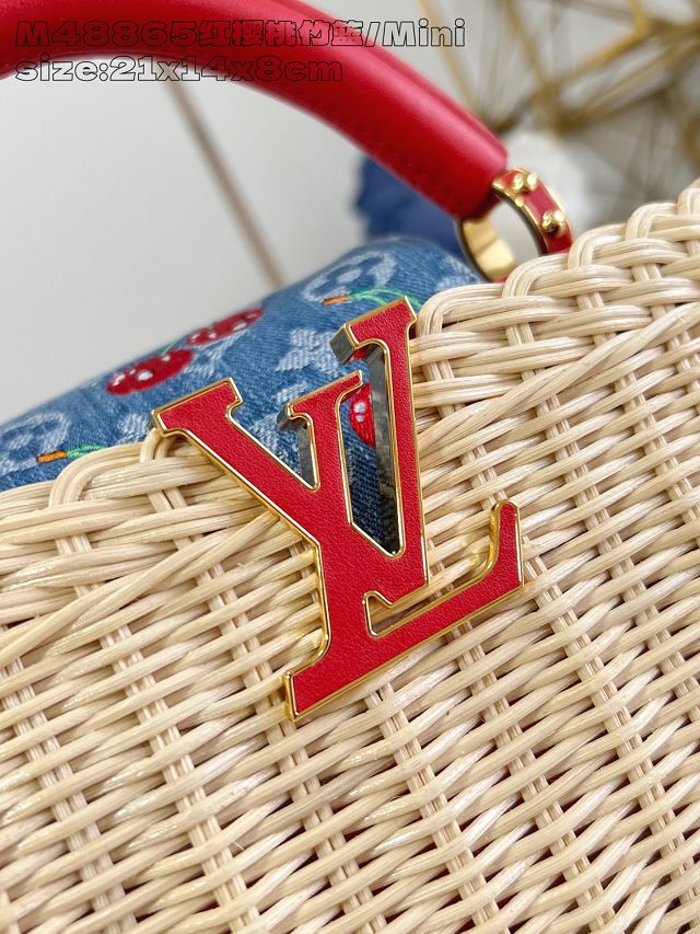 Louis vuitton original rattan&denim capucines mini M14295 red