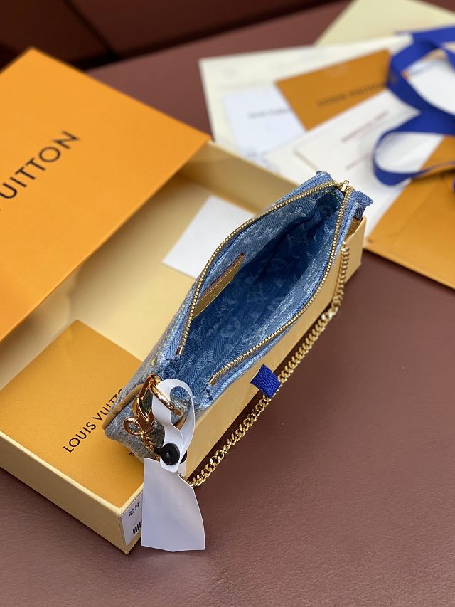 Louis vuitton origianl denim mini pochette accessoires M58009 blue